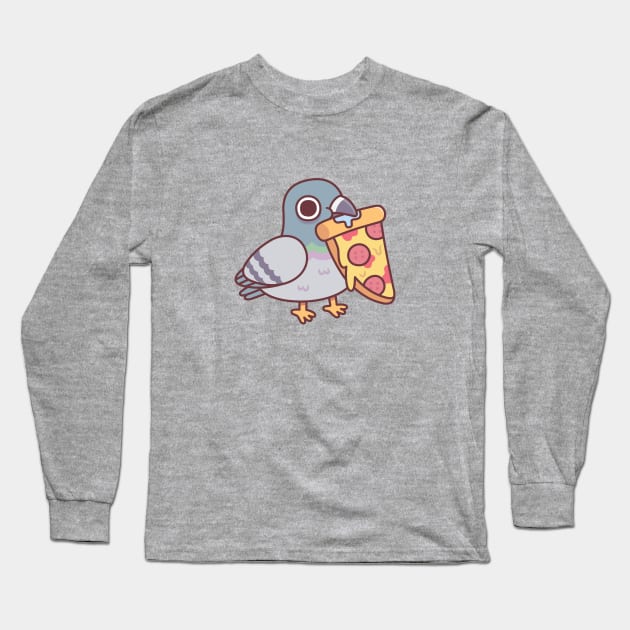 Cute Pigeon With Pepperoni Pizza Slice Long Sleeve T-Shirt by rustydoodle